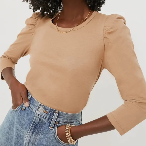 Tuckernuck Pomander Tan Vesty Long Puff Sleeve Crewneck Top - Picture 16 of 16